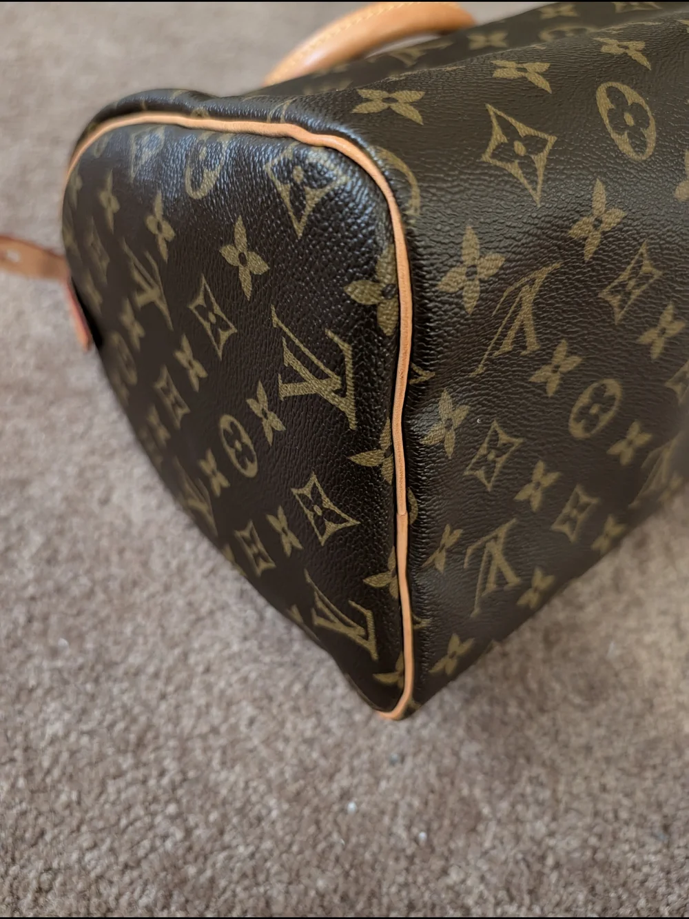Louis Vuitton Monogram Canvas Speedy Handbag in Brown with Natural Leather Trim